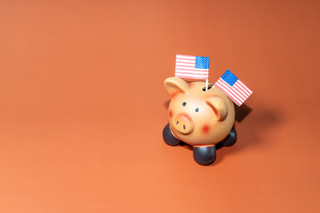 Piggy Bank With American Flagsの写真素材