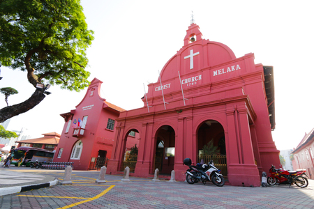 Close-up Red Painted Christ Church in Malaccaのeditorial素材