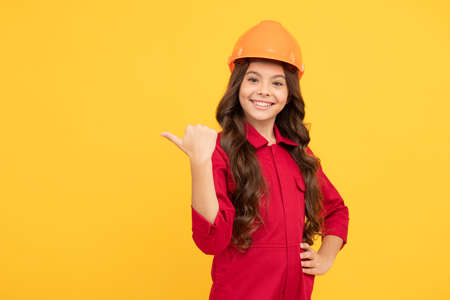 child wear helmet for building. protection and safety. kid education. on construction site.