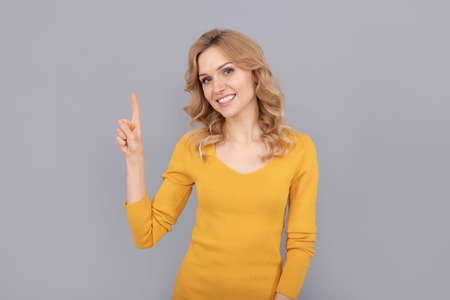 advertisement. smooth face skin. happy lady with curly hair. fashion and beauty.の写真素材