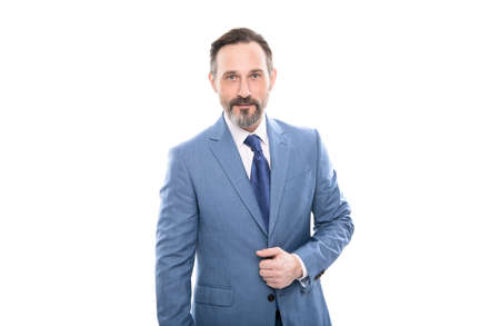 mature grizzled businessman in businesslike suit isolated on white, businessの写真素材