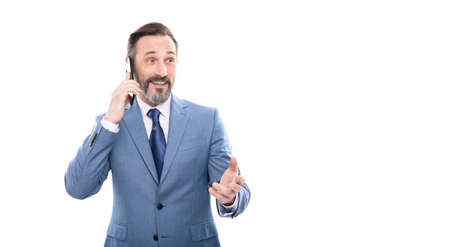 businessman speak on smartphone. man boss has conversation. business negotiationの写真素材
