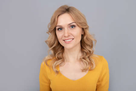 perfect skin. blond woman portrait. express positive emotions. smooth face skinの写真素材