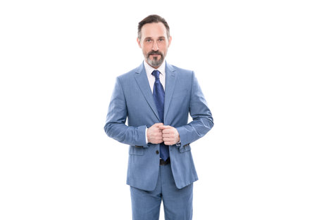 mature grizzled employee in businesslike suit isolated on white, business executiveの写真素材