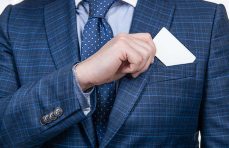 Start your saving. Credit card in suit pocket. Saving bank. Banking account. Business informationの写真素材