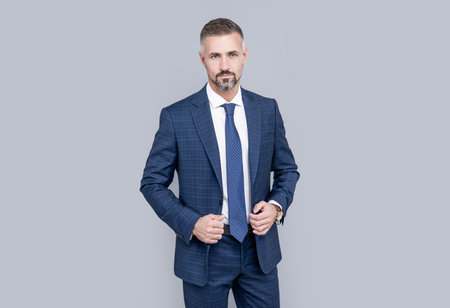 mature ambitious man businessman in businesslike suit has grizzled hair, business executiveの写真素材