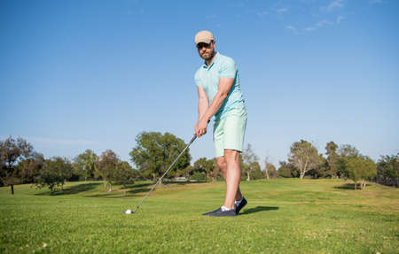 professional sport outdoor. male golf player on professional golf course.の写真素材
