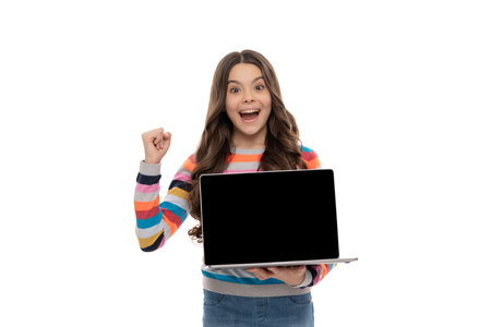online education. back to school. copy space. webinar pc advertisement. happy childの写真素材