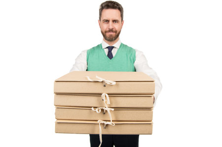 ceo with documents. mature boss with clipboard isolated on white. a lot of work. selective focus