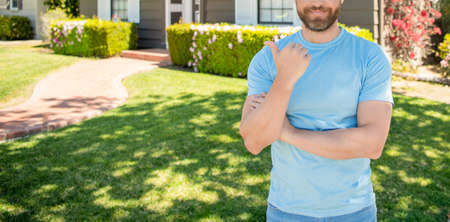 rent or buy new home. home insure. property insurance promotion. successful broker make offerの写真素材