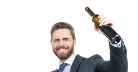 Wine for celebration. Happy businessman celebrate success. Corporate event celebrationの写真素材