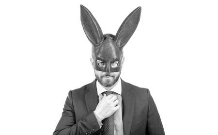 Bunny man in rabbit mask. Fetish. Businessman in sexy bdsm mask.の写真素材