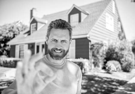 rent or buy new home. home insure. property insurance promotion. broker make offer.の写真素材