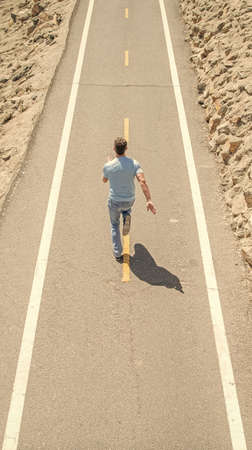 full of energy. guy feel freedom. hurry up. endurance and stamina. everyday run training. back view
