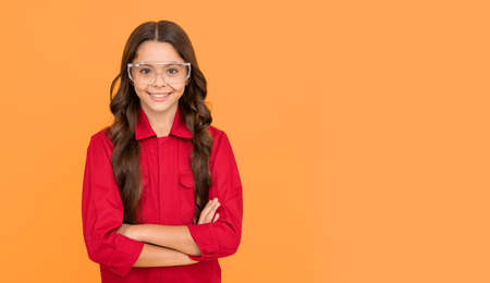 having bad vision. teenager is going to study. sight check. copy space. girl in protective glassesの写真素材