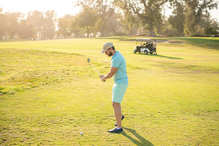 professional sport outdoor. male golf player on professional golf course.の写真素材