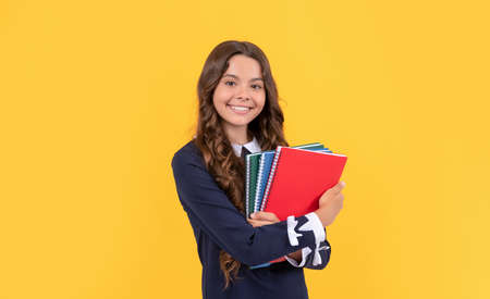 back to school. teen girl ready to study. happy childhood. smiling kid going to do homework.