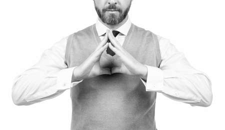 male fashion. mens beauty. grizzled man hold hands together.の写真素材