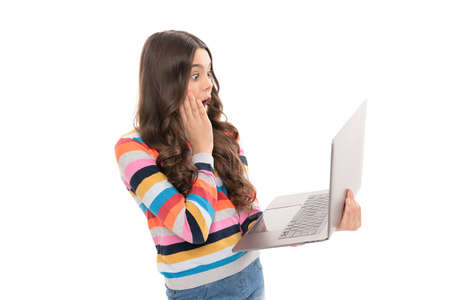 surprised child study online education or check email on computer, knowledgeの写真素材
