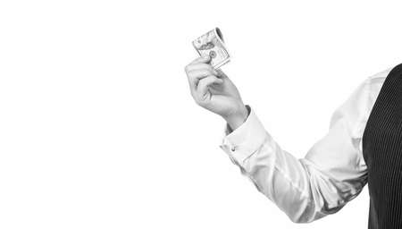 hundred dollar cash in hand of man isolated on white background, payday