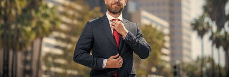 successful man in businesslike suit. manager executive outside the office. male formal fashionの写真素材