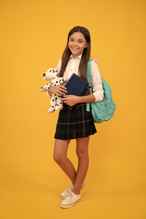 teen girl ready to study. happy childhood. cheerful kid going to do homework.の写真素材