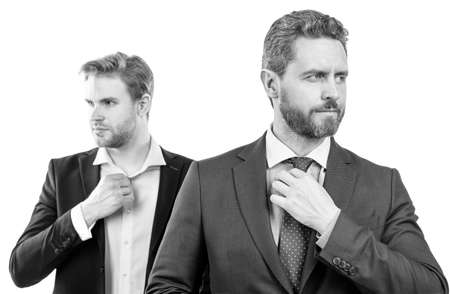 executive fixing tie. professional successful ceo. leadership. ambitious colleague experts.の写真素材