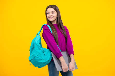 Back to school, Teenager school girl with laptop computer.