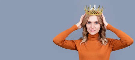 Princess woman with crown. egoistic girl wear diadem. arrogance and selfishness. portrait of glory....