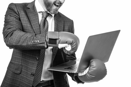 cyber bullying. social media threats. sport bets and gambling online. businessman play internet gameの写真素材