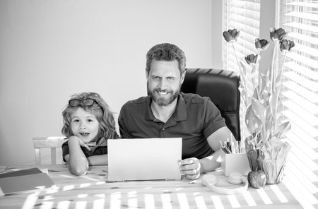 family and parenthood blog. boy do homework with private teacher. webinar video lesson.