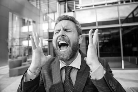 frustrated man in businesslike suit. manager executive express emotions.