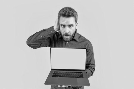businessman presenting product. presentation on computer. office manager ready for video conference.