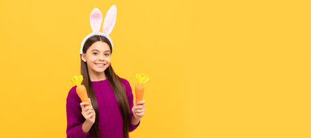 pleasant smile. adorable kid wearing funny hare ears. easter spring holiday. Easter child horizontal...