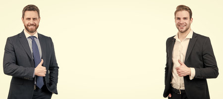 Man face portrait, banner with copy space. ambitious colleague experts. two men in formal suit. businessmen isolated on white.の写真素材