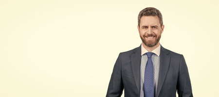 Happy business professional man smile in formal suit isolated on white, realtor. Man face portrait,...