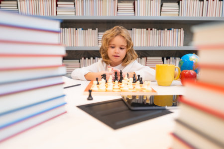 Little kid chessman play chess game, checkmate.の写真素材