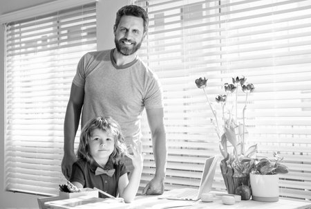 education concept. homeschooling and help. back to school. parenthood.の写真素材
