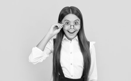 optical eyecare. back to school. knowledge and education. child long hair look like nerdの写真素材