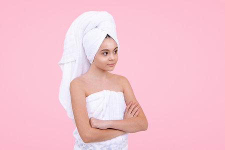 Fresh skin of teen girl. Teenage skincare. Beautiful teen facial treatment. Teenager morning routine. Soft, smooth, and fresh perfect skin care of teens. Spa for young teen skin. Teen facial care.の写真素材