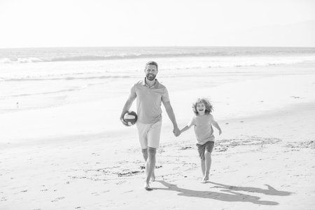weekend family day. dad and child having fun outdoors. childhood and parenting.の写真素材