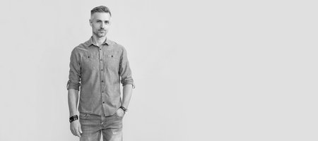 time management. mens wardrobe. modern life success. male fashion accessory. Man face portrait, banner with copy space.の写真素材