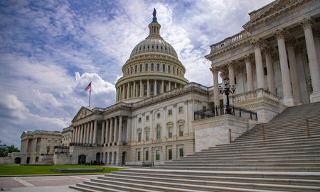 U.S. Capitol. Washington DC skyline featuring the Capitol. Senate and House USA building. USA government seat in District of Columbia. The Capitol building. Capital of democracy.の写真素材