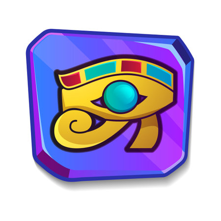 Cartoon stone board with eye of Horus. Blank clay tablet, plate with culture religious symbol or ancient object. Gold vintage Egypt icon for graphical user interface, game design on white background.のイラスト素材