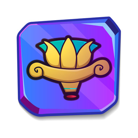 Cartoon stone board or blank clay tablet with lotus flower. Culture religious symbol of Egypt. Ancient Egypt object for graphical user interface, game design on white background.のイラスト素材