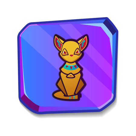 Cartoon stone board or blank clay tablet with Egypt goddess Bastet cat. Culture religious symbol of Egyptian sacred animal. Ancient object for graphical user interface, game design on white backgroundのイラスト素材