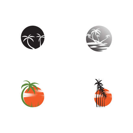 Set Palm tree summer logo template vector illustrationのイラスト素材