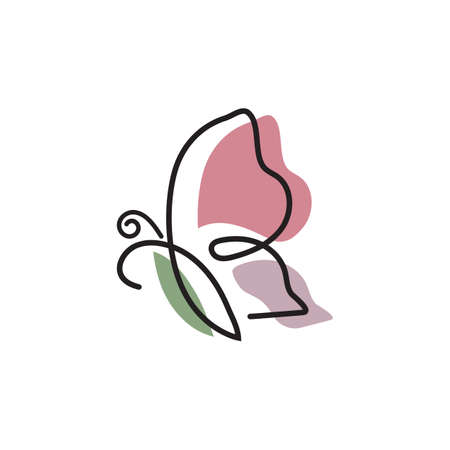 Beauty Flying Butterfly Logo with simple minimalist line art monoline styleのイラスト素材