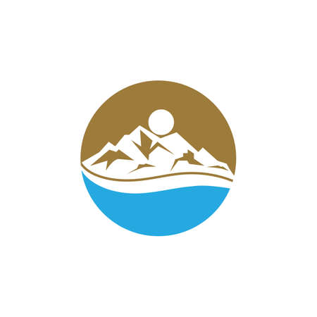 Simple Modern Mountain Landscape Logo Design Vector, Rocky Ice Top Mount Peak Silhouetteのイラスト素材