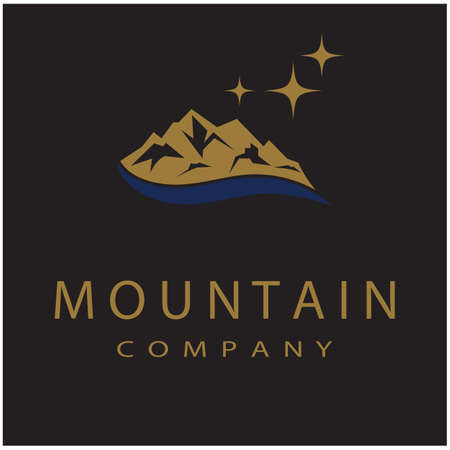 Simple Modern Mountain Landscape Logo Design Vector, Rocky Ice Top Mount Peak Silhouetteのイラスト素材